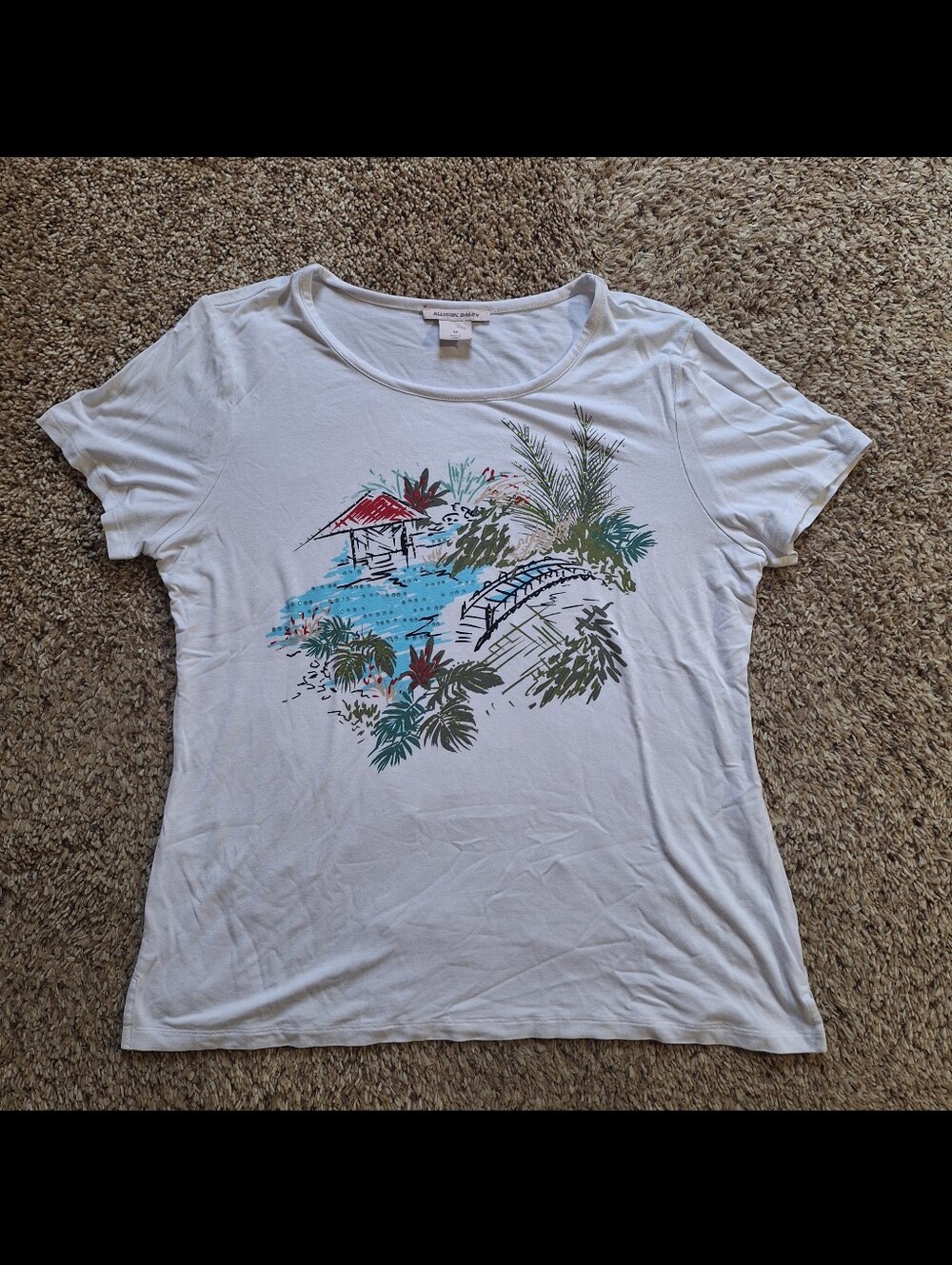 Allison Daley Embellished Garden Scene Graphic Top - Size Medium
